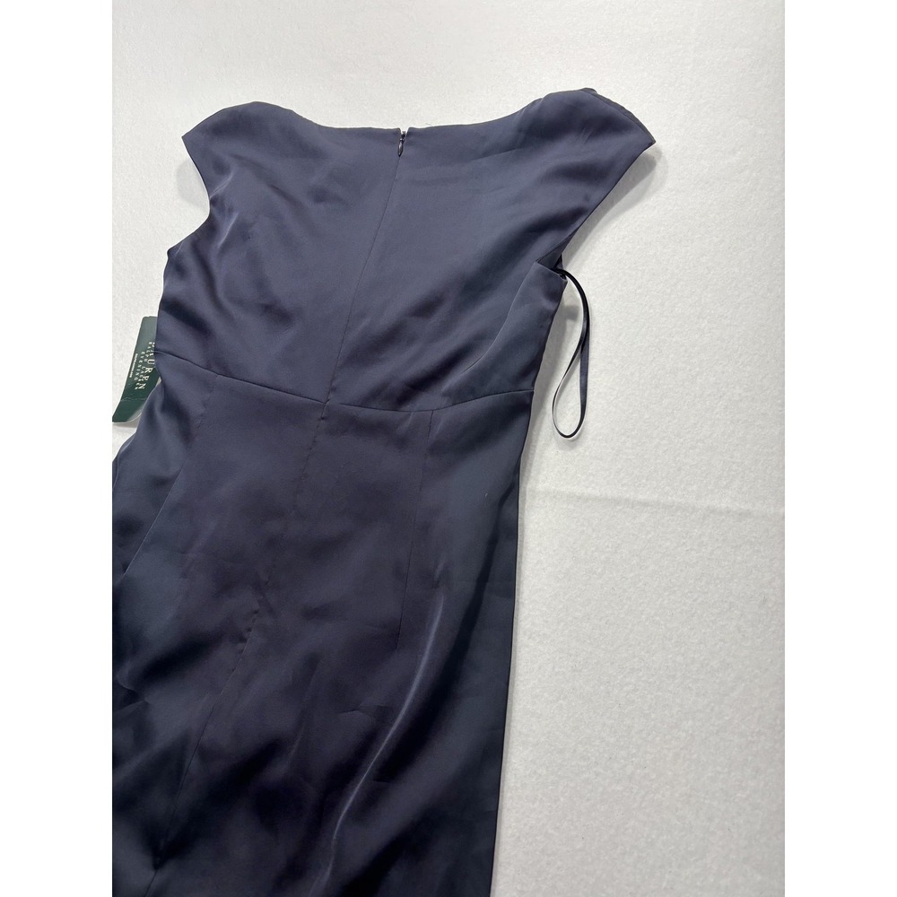 Lauren Ralph Lauren Evening Dress Womens 8 Blue Ruched Satin Sheath Knee Length - Picture 11 of 11